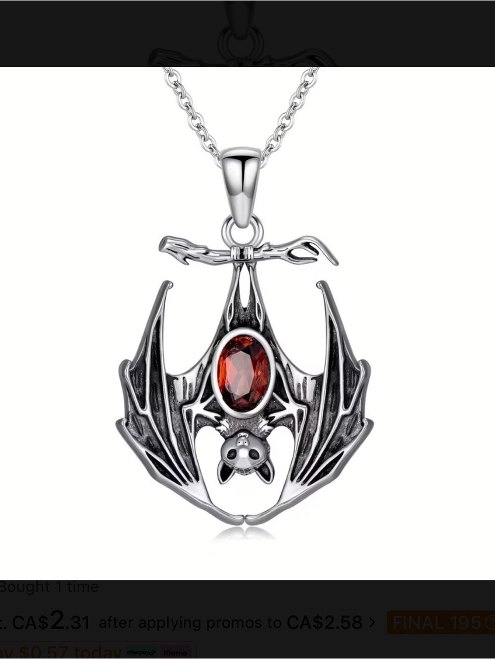 ⭐️ Bat Pendant Necklace with Red Gem - Women's Jewelry